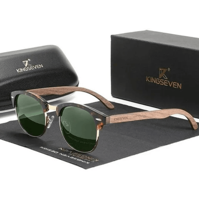 Óculos de Sol KINGSEVEN: Estilo Retro e Proteção Premium em Madeira Nogueira Preta