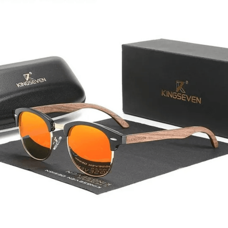 Óculos de Sol KINGSEVEN: Estilo Retro e Proteção Premium em Madeira Nogueira Preta
